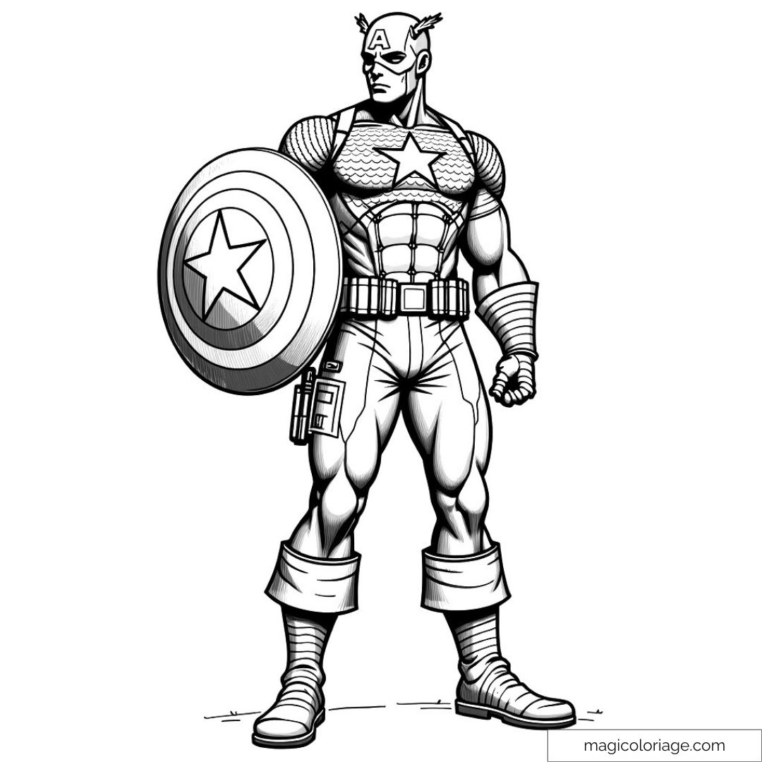 Dessin de super-héros en tenue avec bouclier étoilé