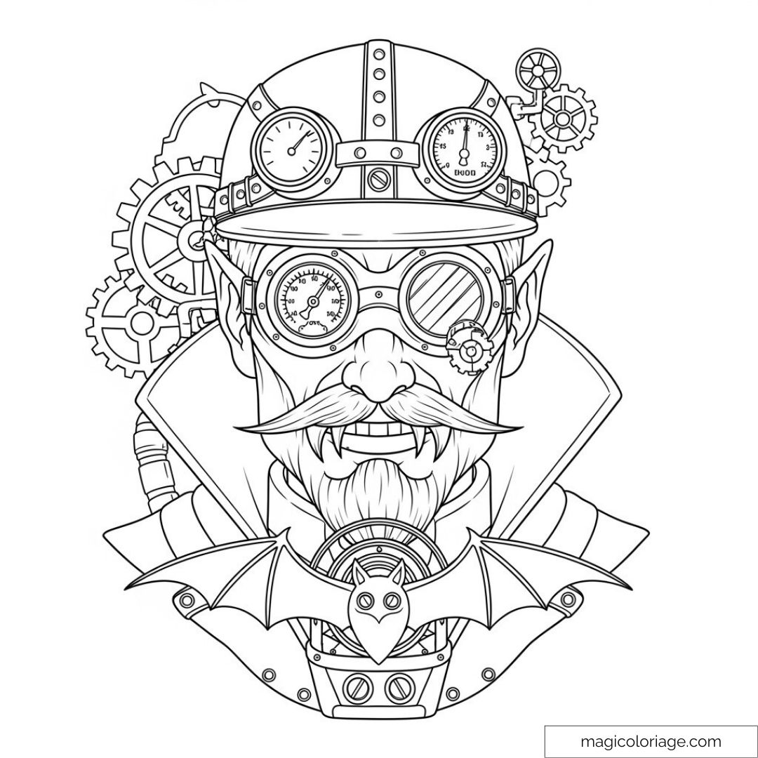 Illustration de vampire steampunk avec engrenages et lunettes