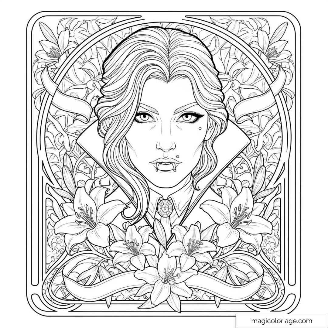 Vampire élégant avec fleurs intrigantes en arrière-plan