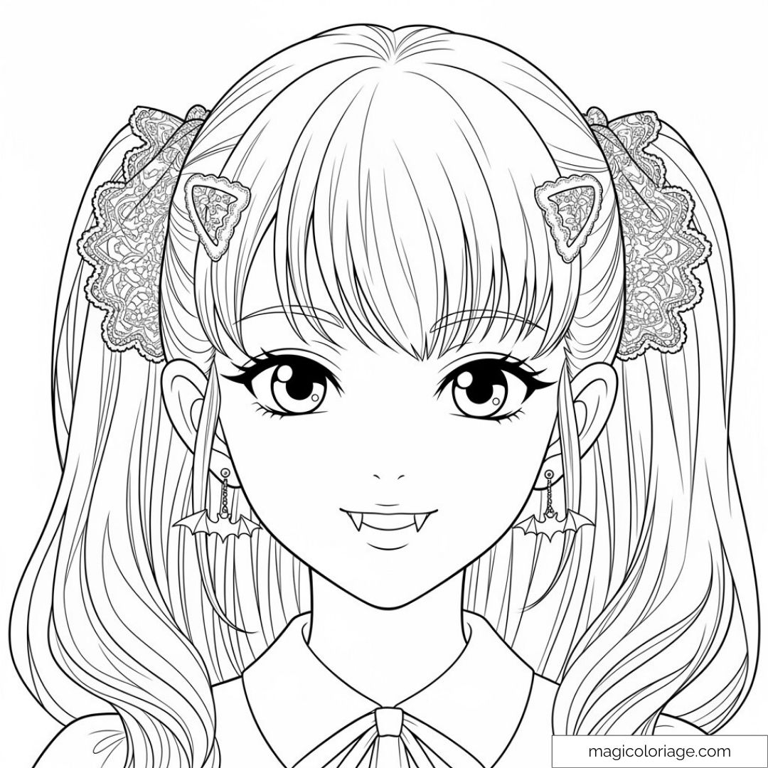 Fille manga vampire avec rubans à colorier