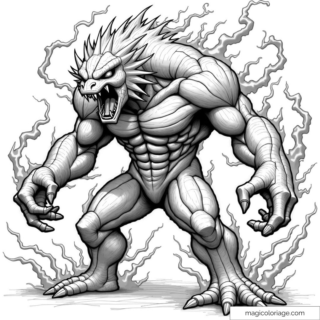 Colorie un puissant monstre aux traits dynamiques et aux détails fascinants.
