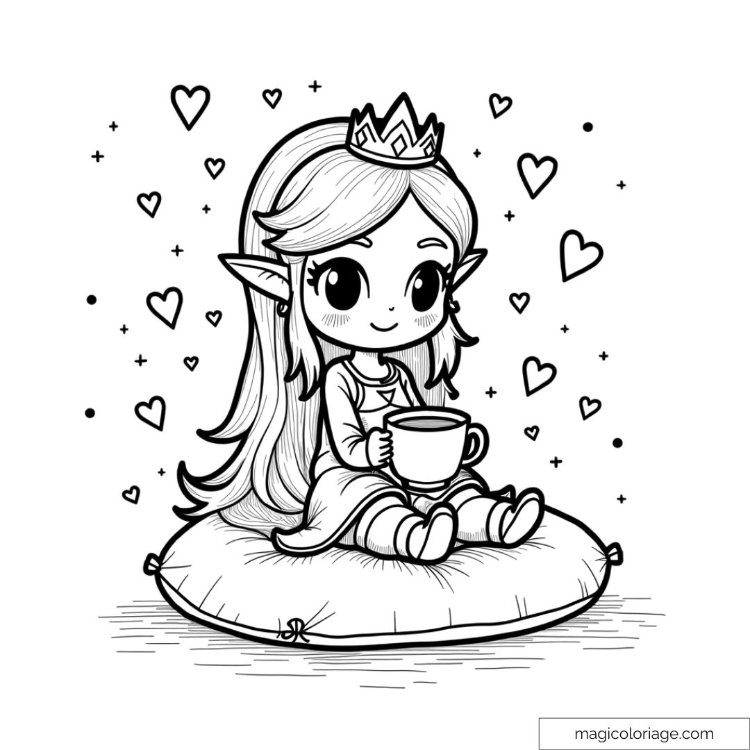 Coloriage de la princesse Zelda en style Kawaii