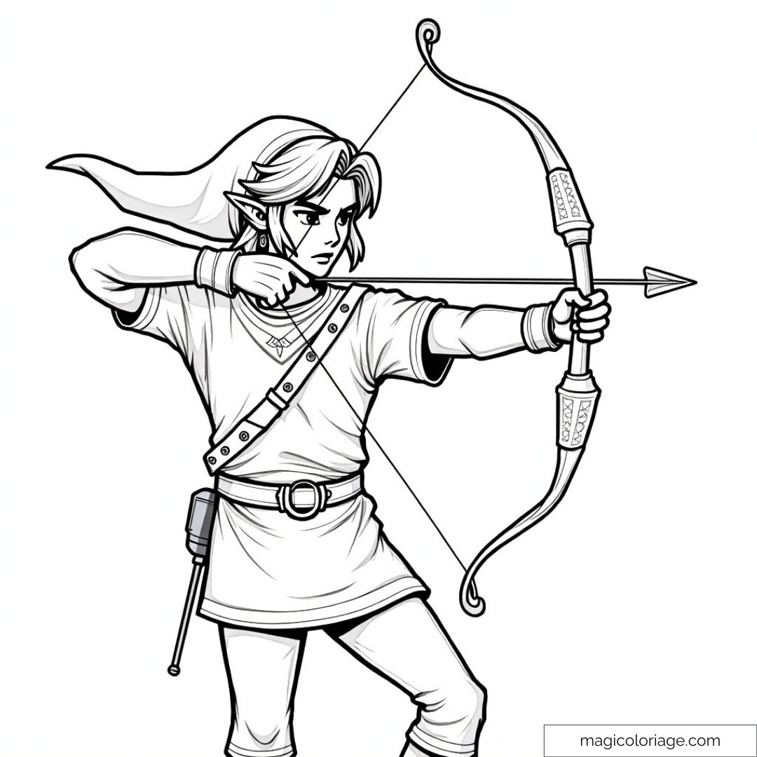 Link en train de viser avec son arc dans l'univers de Zelda
