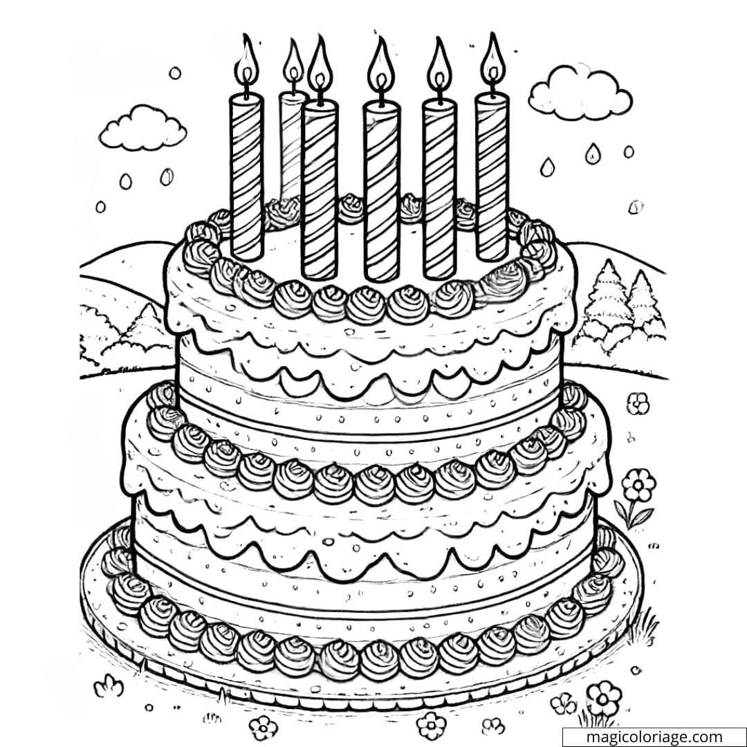 Coloriage anniversaire avec gâteau et bougies à imprimer