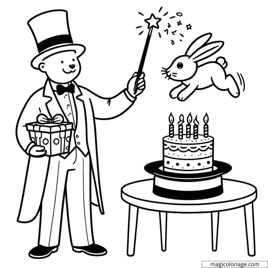 Coloriage anniversaire avec magicien à imprimer