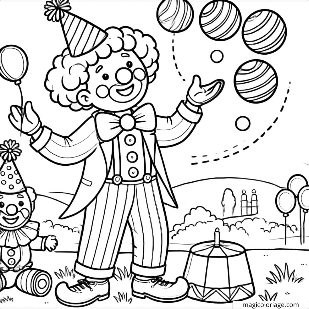 Coloriage anniversaire avec un clown joyeux à imprimer