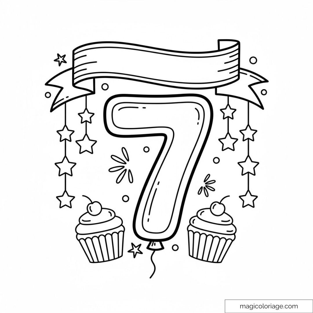 Coloriage chiffre 7 avec étoiles