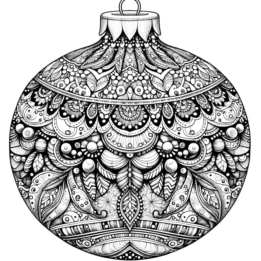 Coloriage adulte de boule de Noël complexe