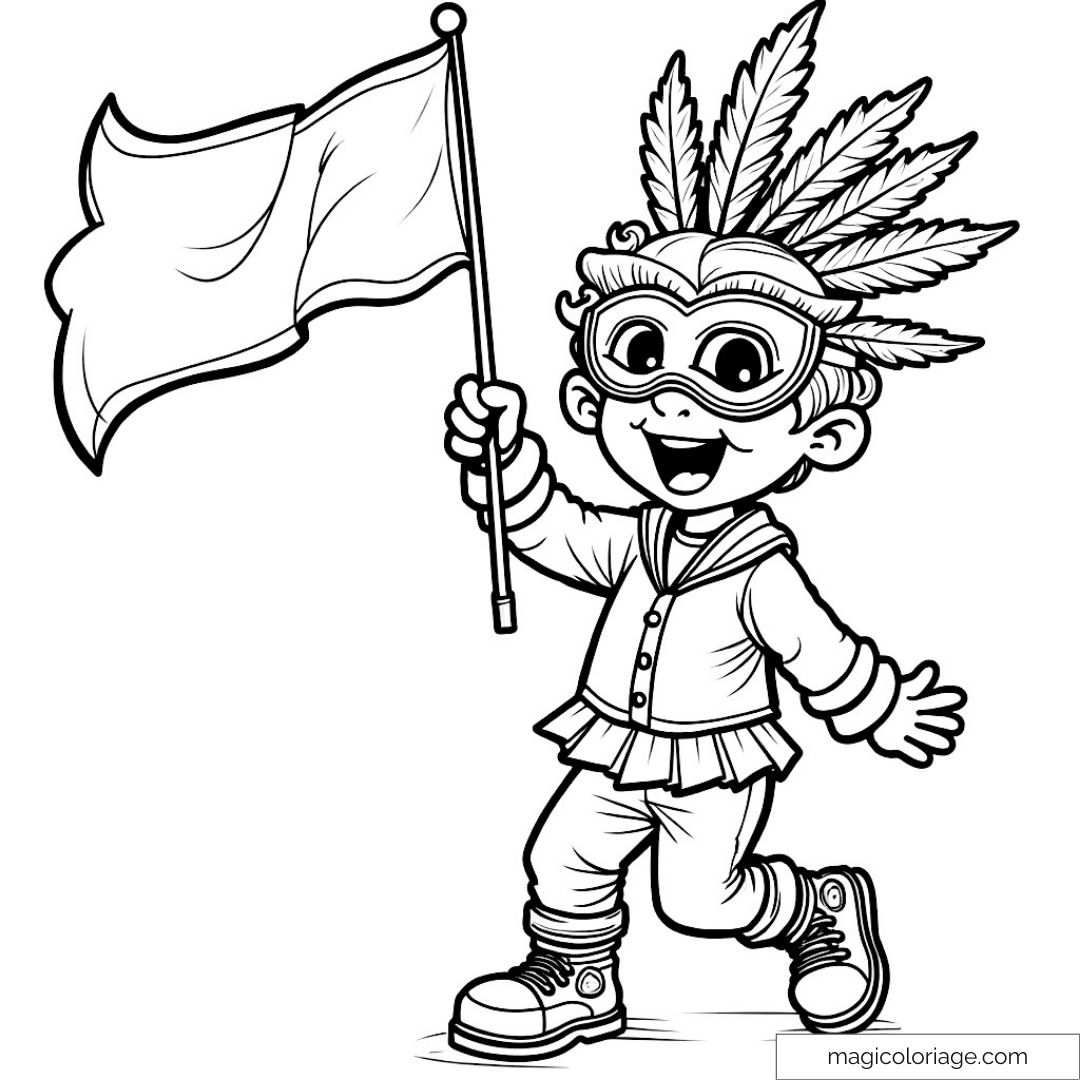 Enfant déguisé agitant un drapeau lors d'un carnaval