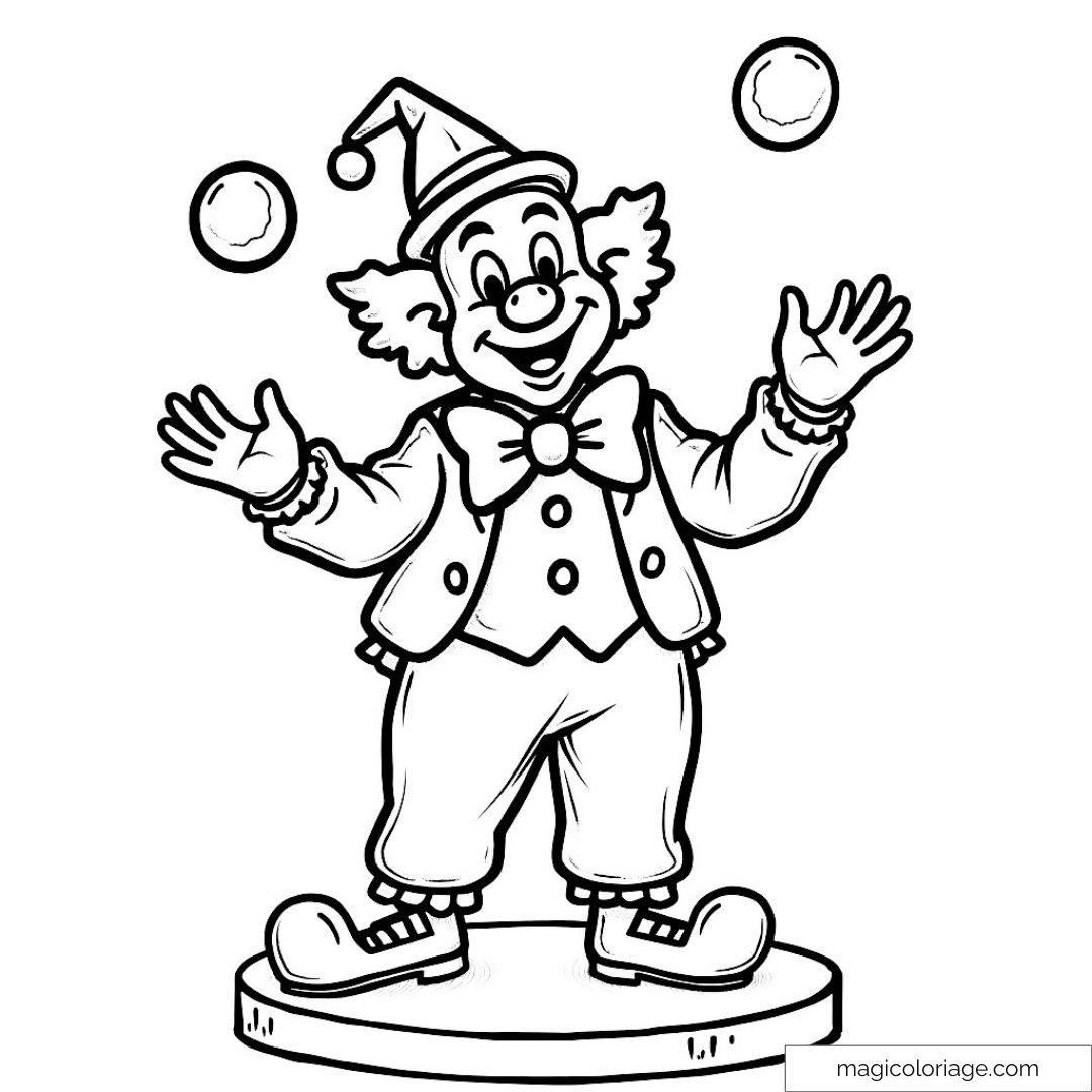 Image d’un clown jongleur avec un chapeau marrant