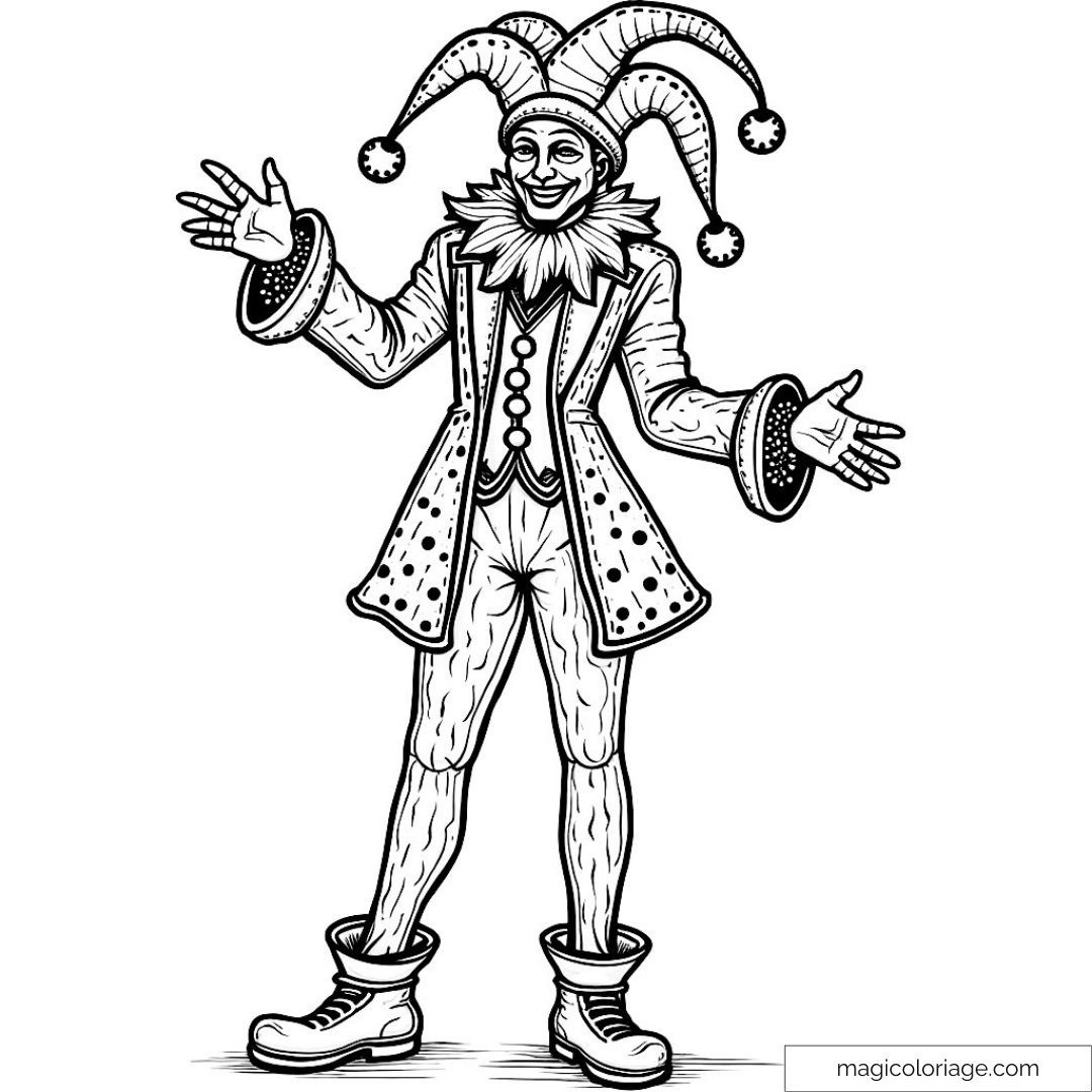 Dessin de clown en costume avec chapeau à pompons