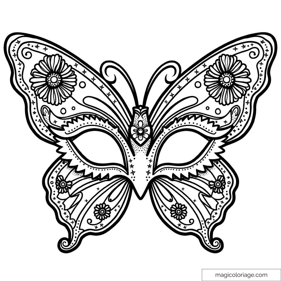 Masque papillon orné de fleurs