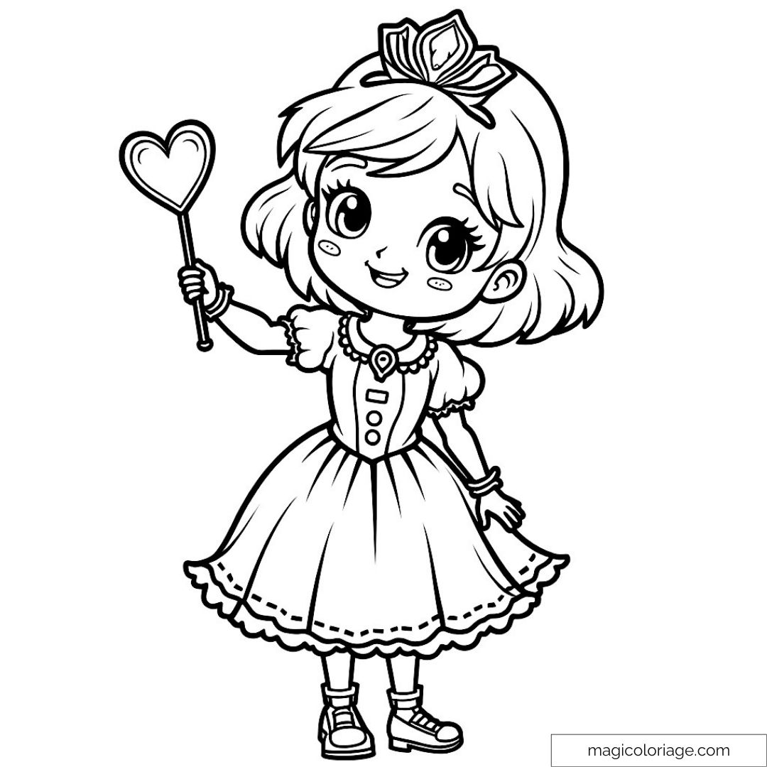 Dessin princesse mignonne avec baguette magique cœur
