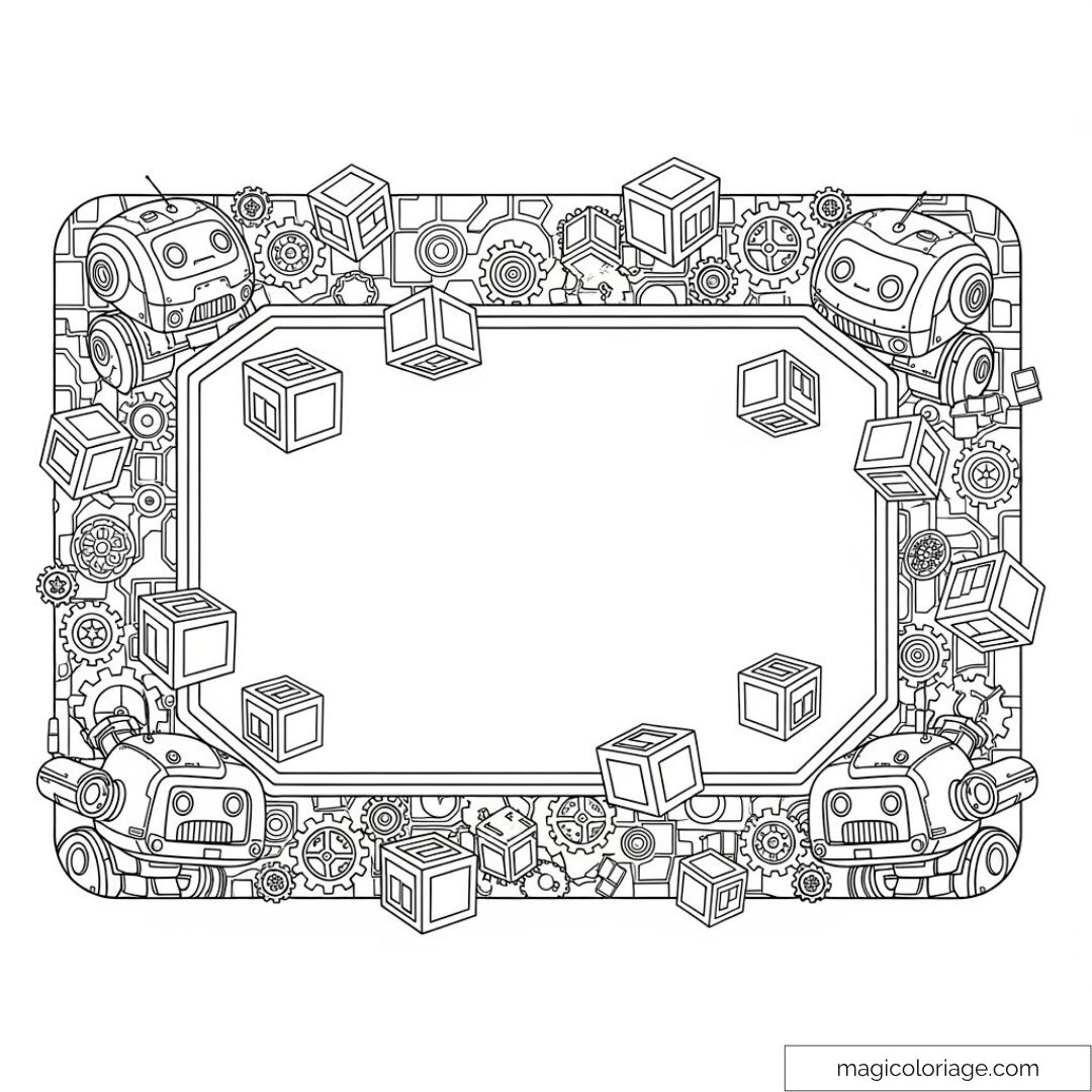 Cadre de robots et engrenages à colorier pour carte unique