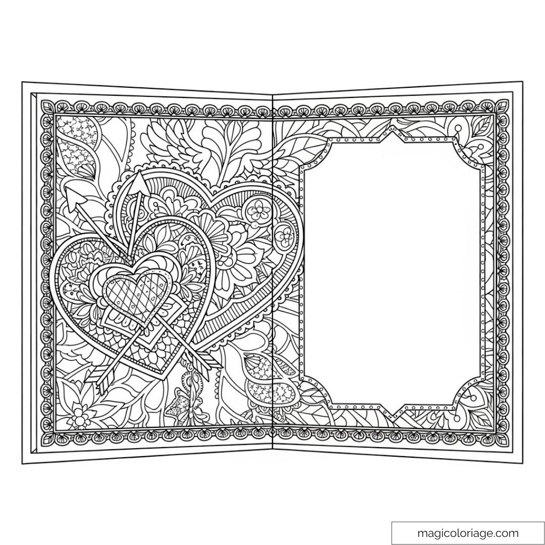 Carte à colorier avec motifs cœurs