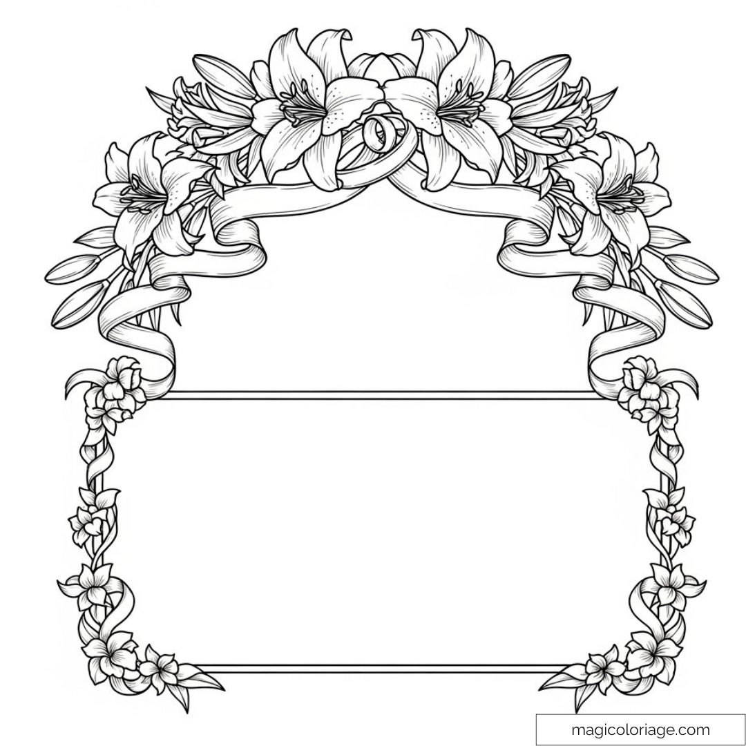 Image d'une carte florale avec des lys et des rubans