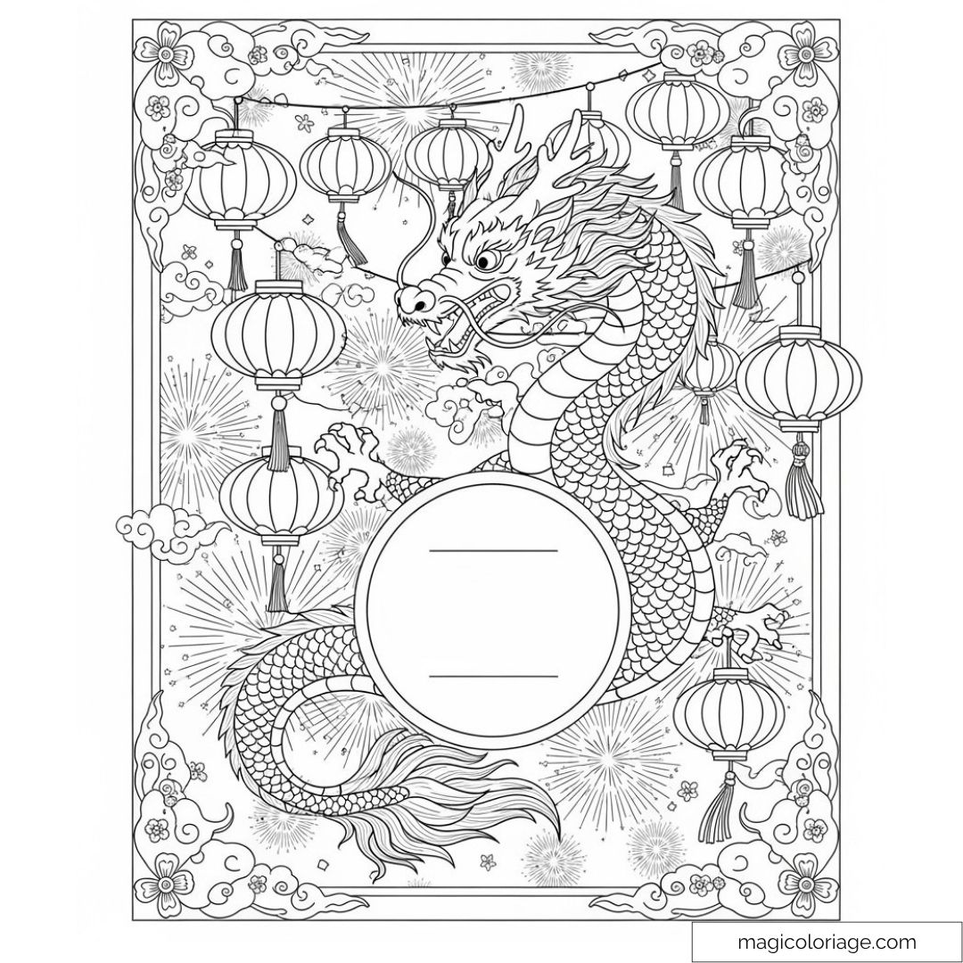 Dragon entouré de lanternes chinoises