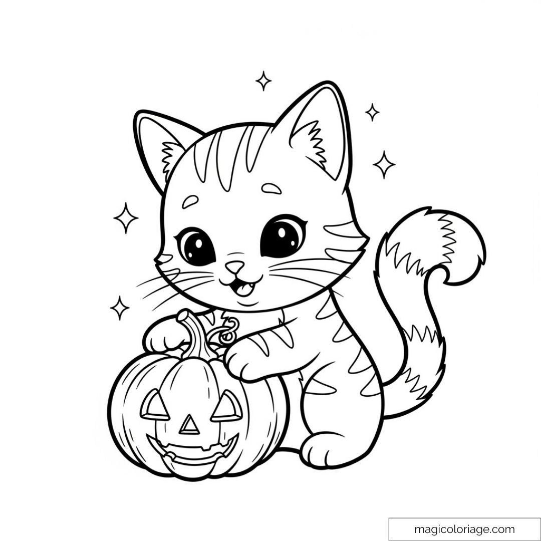 Chat mignon avec citrouille d'Halloween