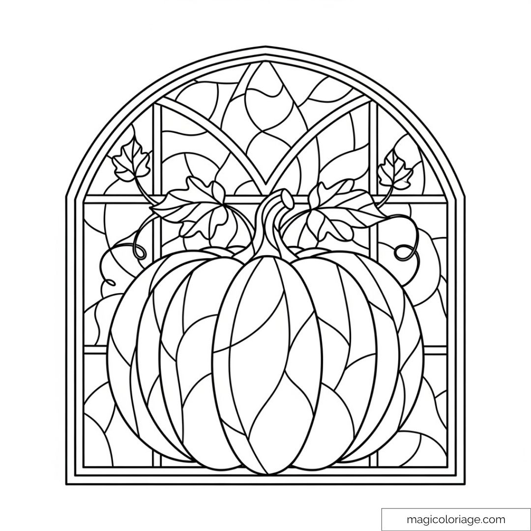 Image de citrouille style vitrail à colorier
