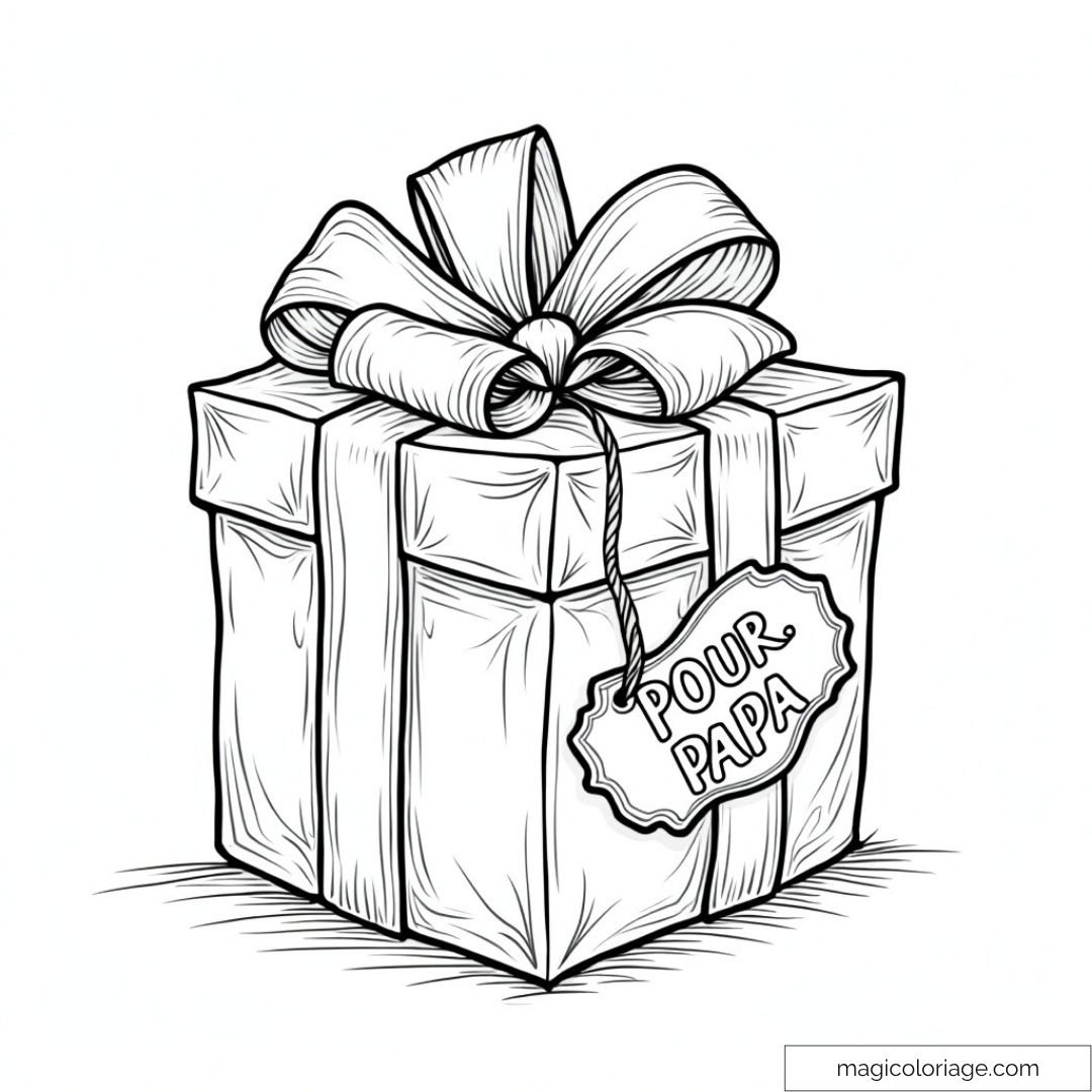 Dessin cadeau pour papa à colorier avec ruban et étiquette