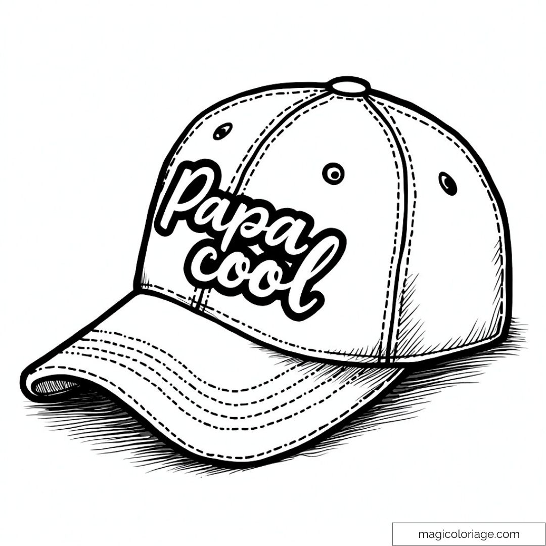 Casquette texte "Papa Cool" à colorier pour un look tendance.