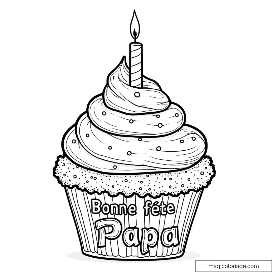 Dessin de cupcake avec bougie et message "Bonne fête Papa"