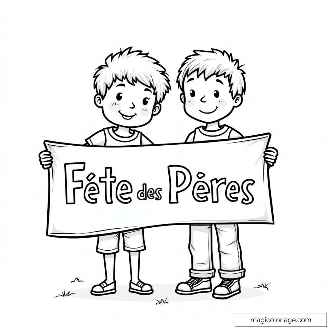 Enfants tenant une banderole de Fête des Pères