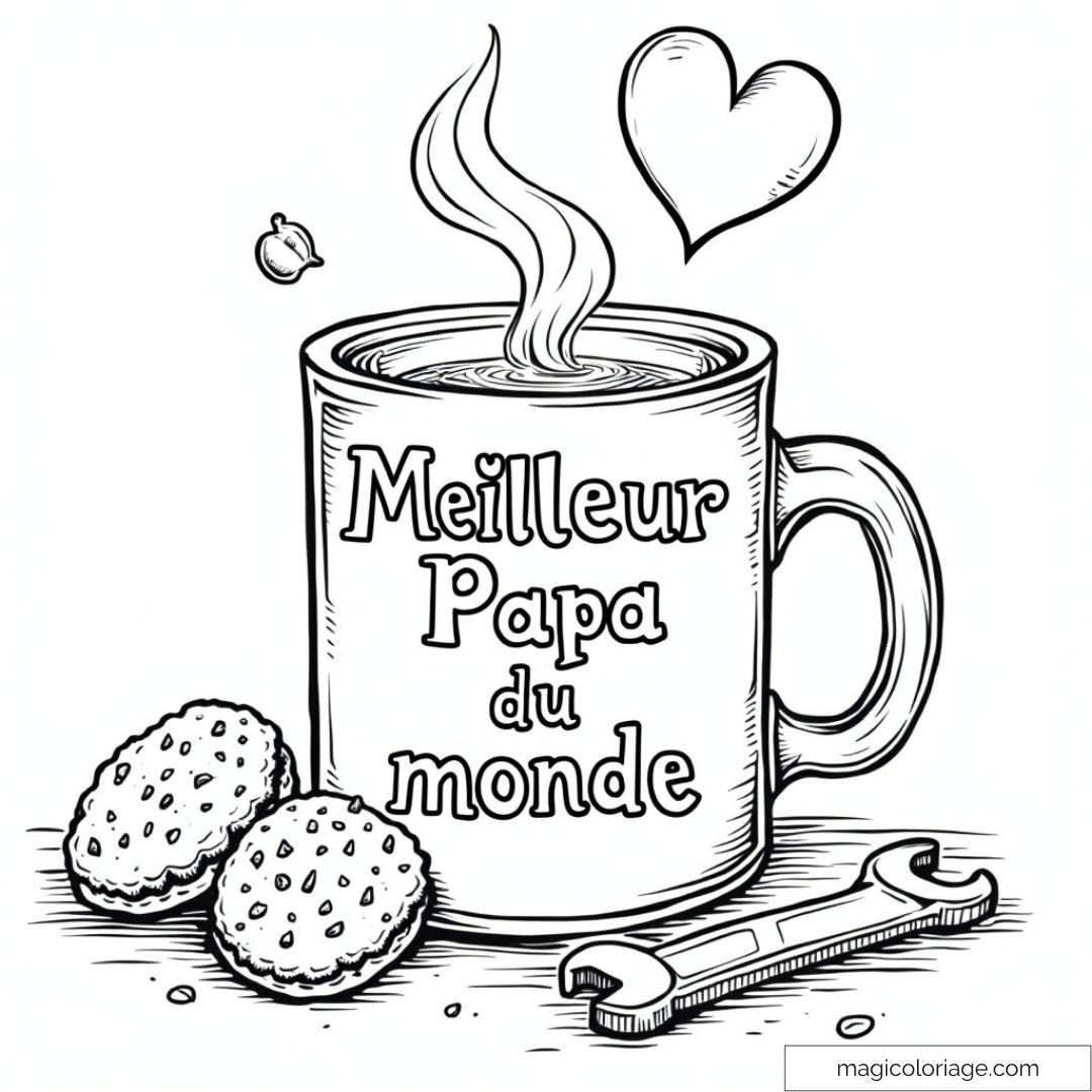 Dessin à colorier d’un mug avec "Meilleur Papa du monde"