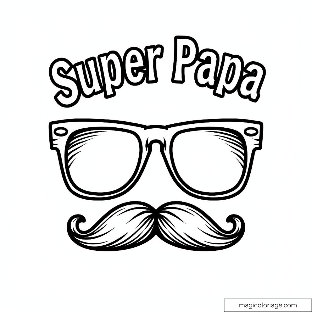 Dessin "Super Papa" avec lunettes et moustache pour coloriage amusant