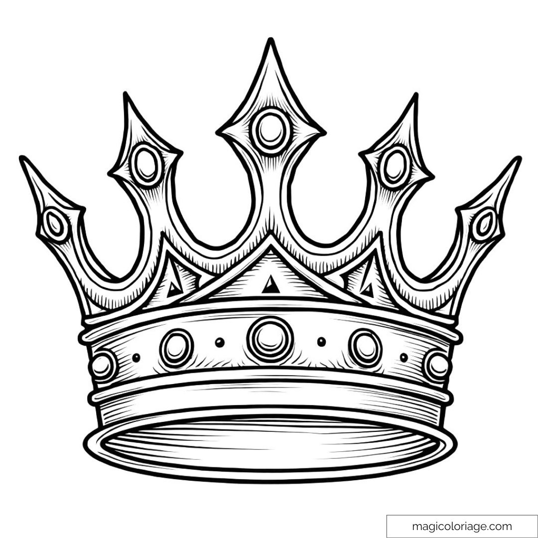 Image en noir et blanc d'une couronne royale à colorier.