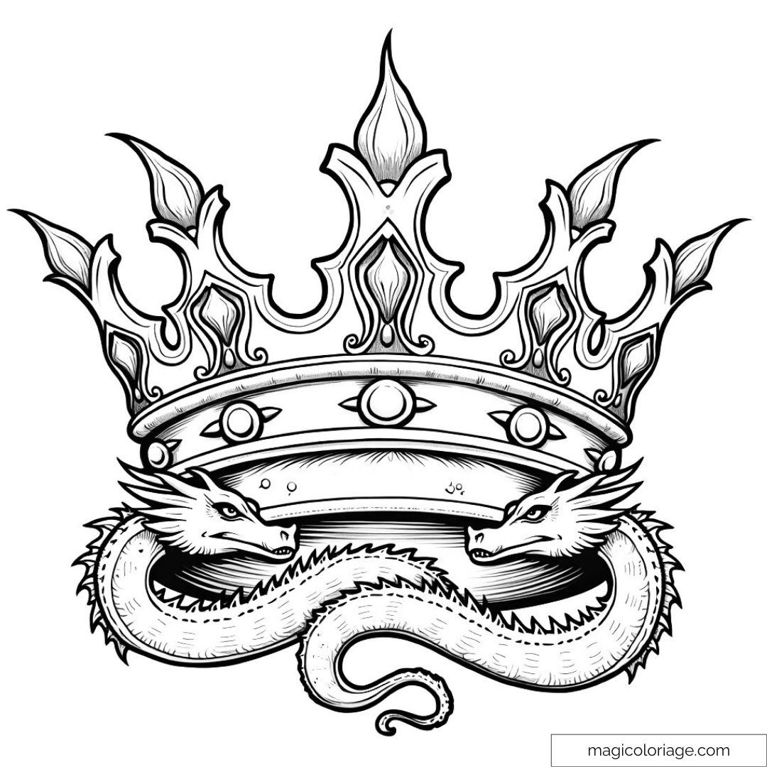 Image d'une couronne ornée de dragons pour un coloriage majestueux