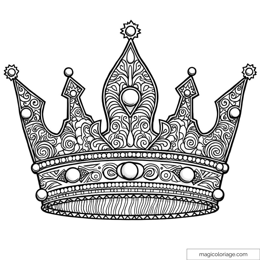 Couronne royale ornée de motifs délicats à colorier pour adultes.