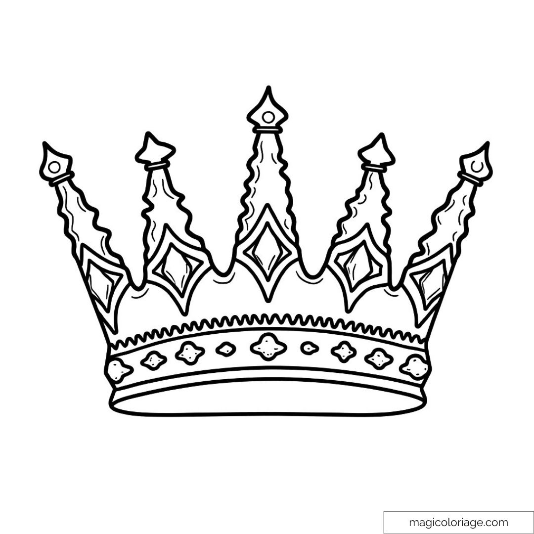 Image d'une couronne royale ornée de pierres précieuses pour coloriage enfant.