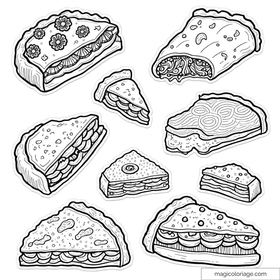 Dessins à colorier de tartes et gâteaux variés