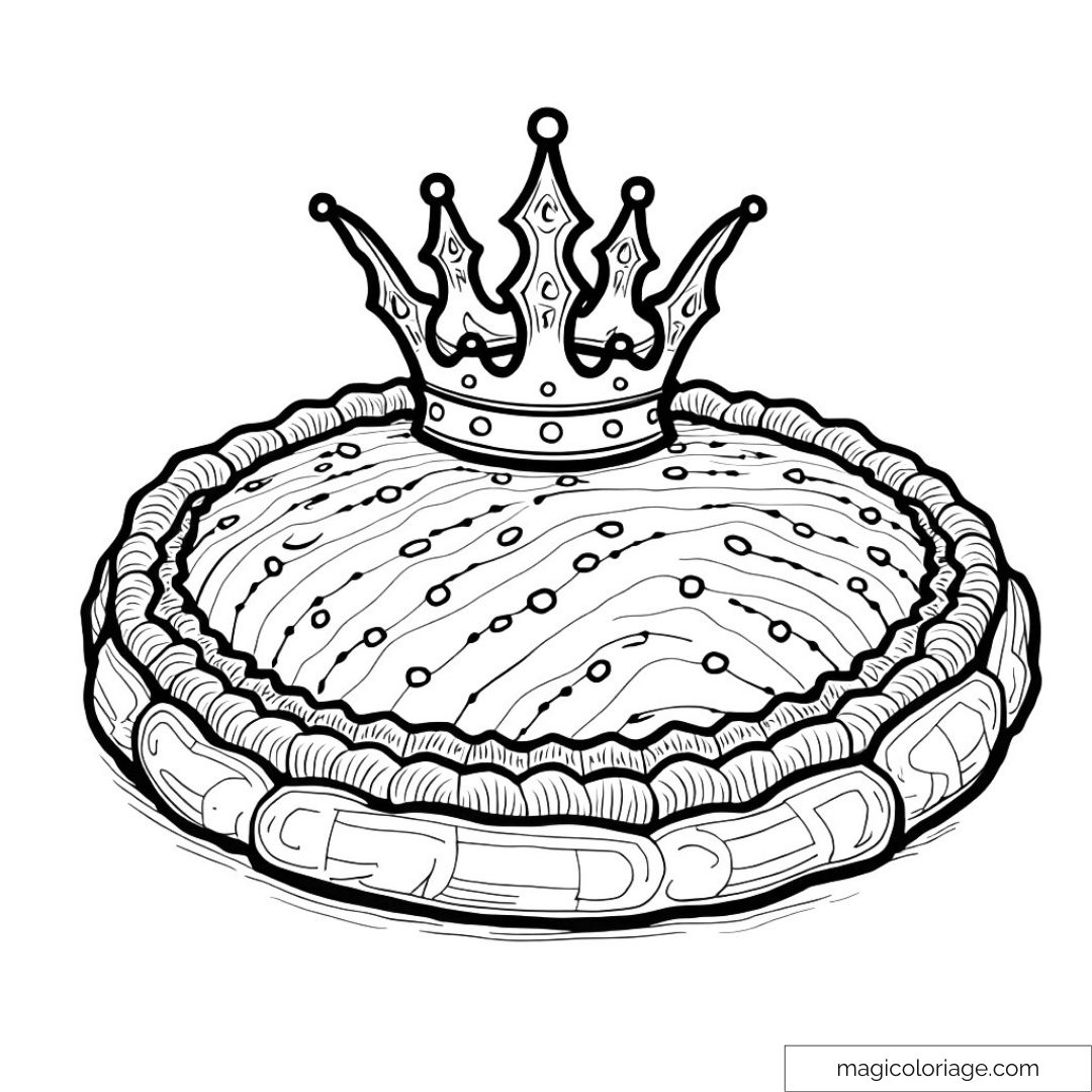 Dessin de galette des rois avec couronne festive à colorier