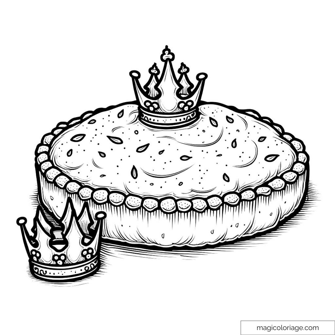 Coloriage galette des rois avec couronnes pour festivités