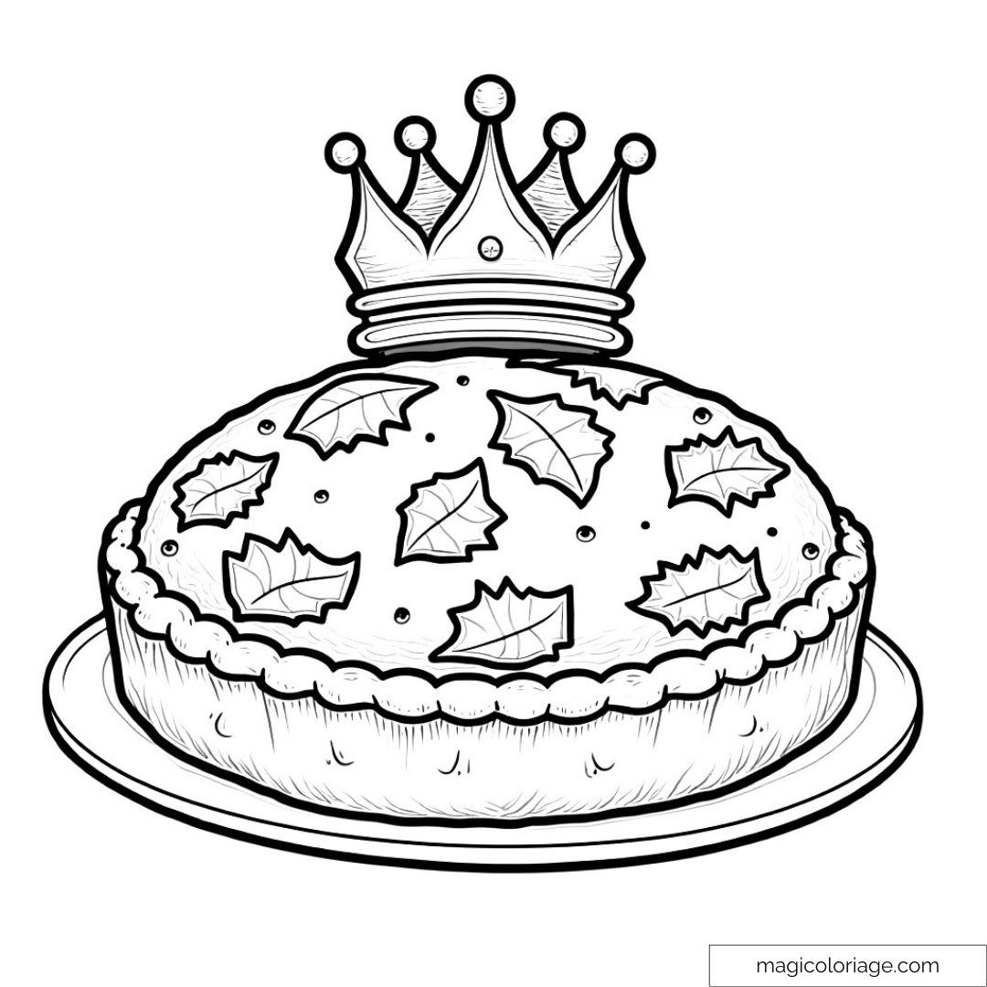 Dessin de gâteau des rois avec couronne pour coloriage
