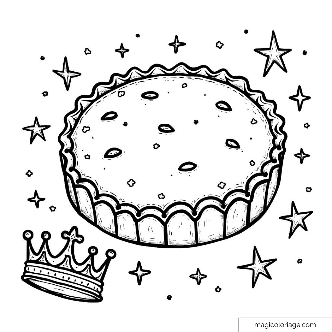 Dessin de tarte avec couronne et étoiles
