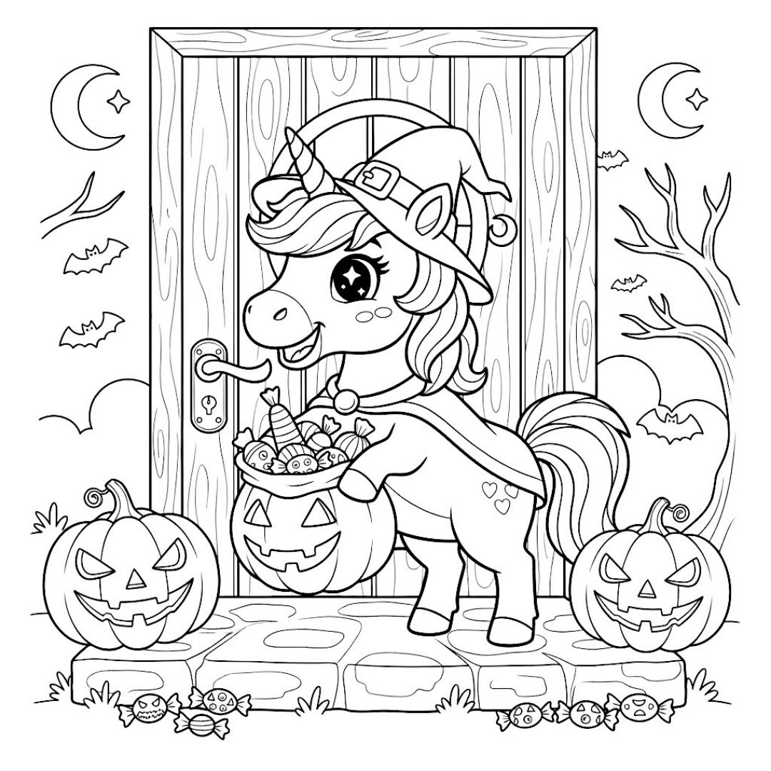 Dessin de licorne avec bonbons