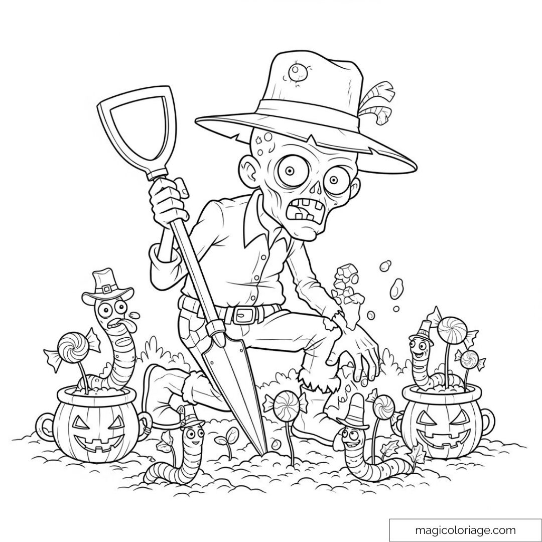 Zombie creusant bonbons Halloween avec vers dans citrouilles.