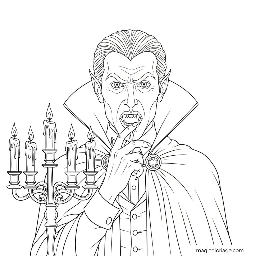 Vampire avec chandelier à colorier