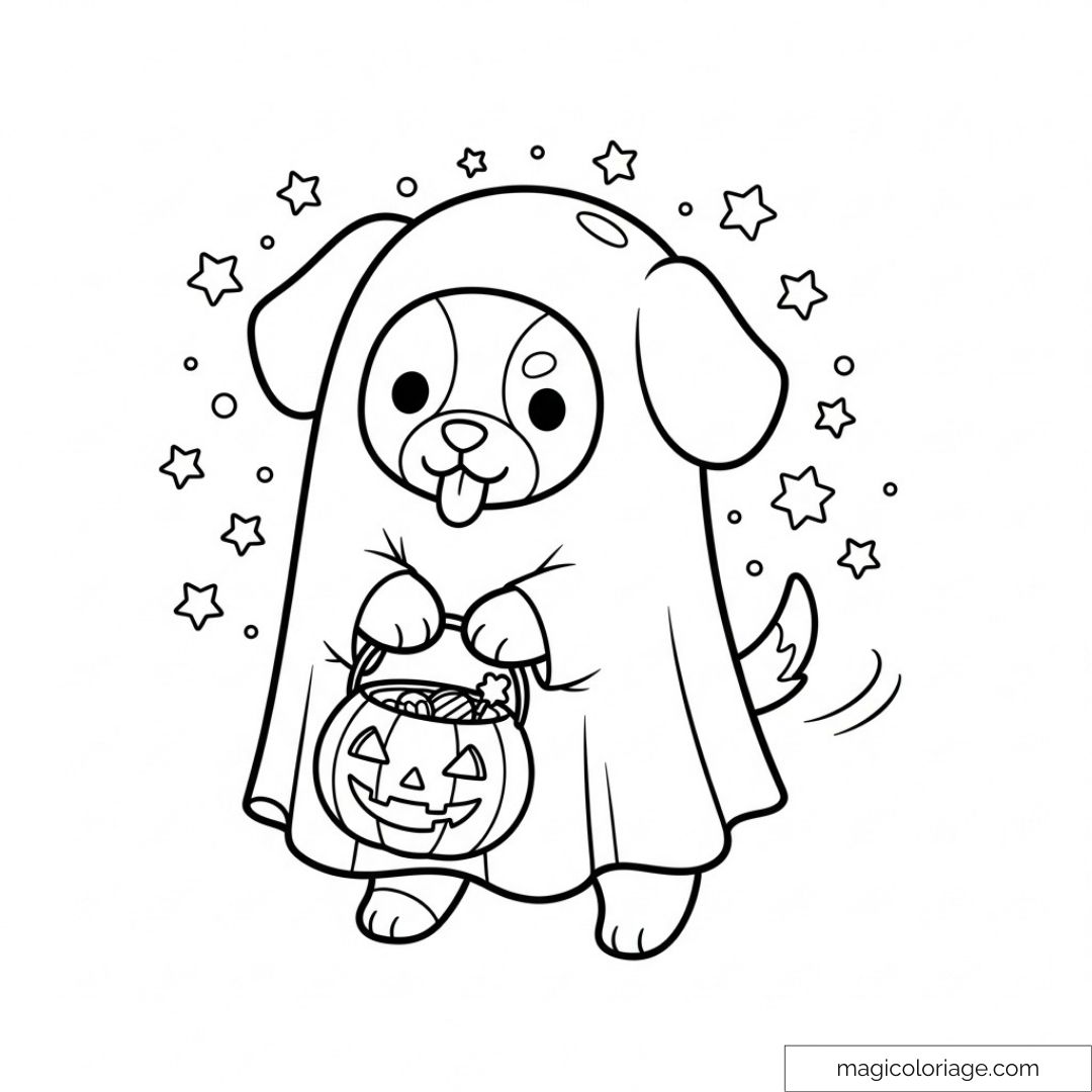 Chien déguisé en fantôme