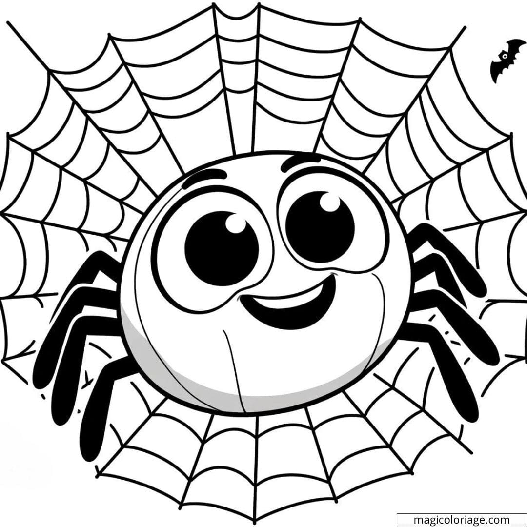 Coloriage Halloween de araignée sur toile pour maternelle