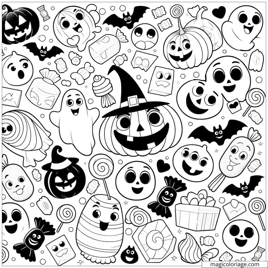 Coloriage Halloween de bonbons et sucreries pour maternelle