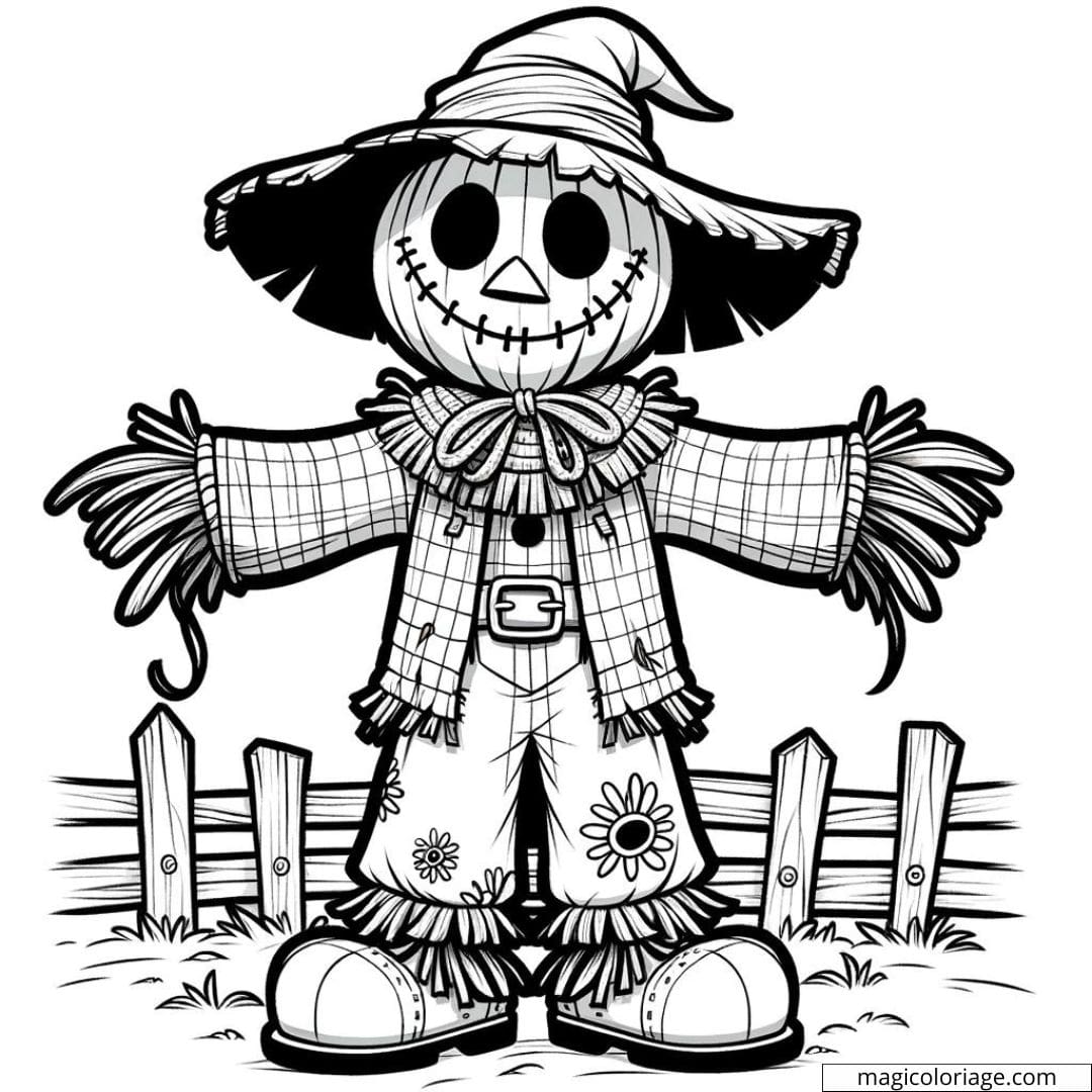 Coloriage Halloween de épouvantail amical pour maternelle