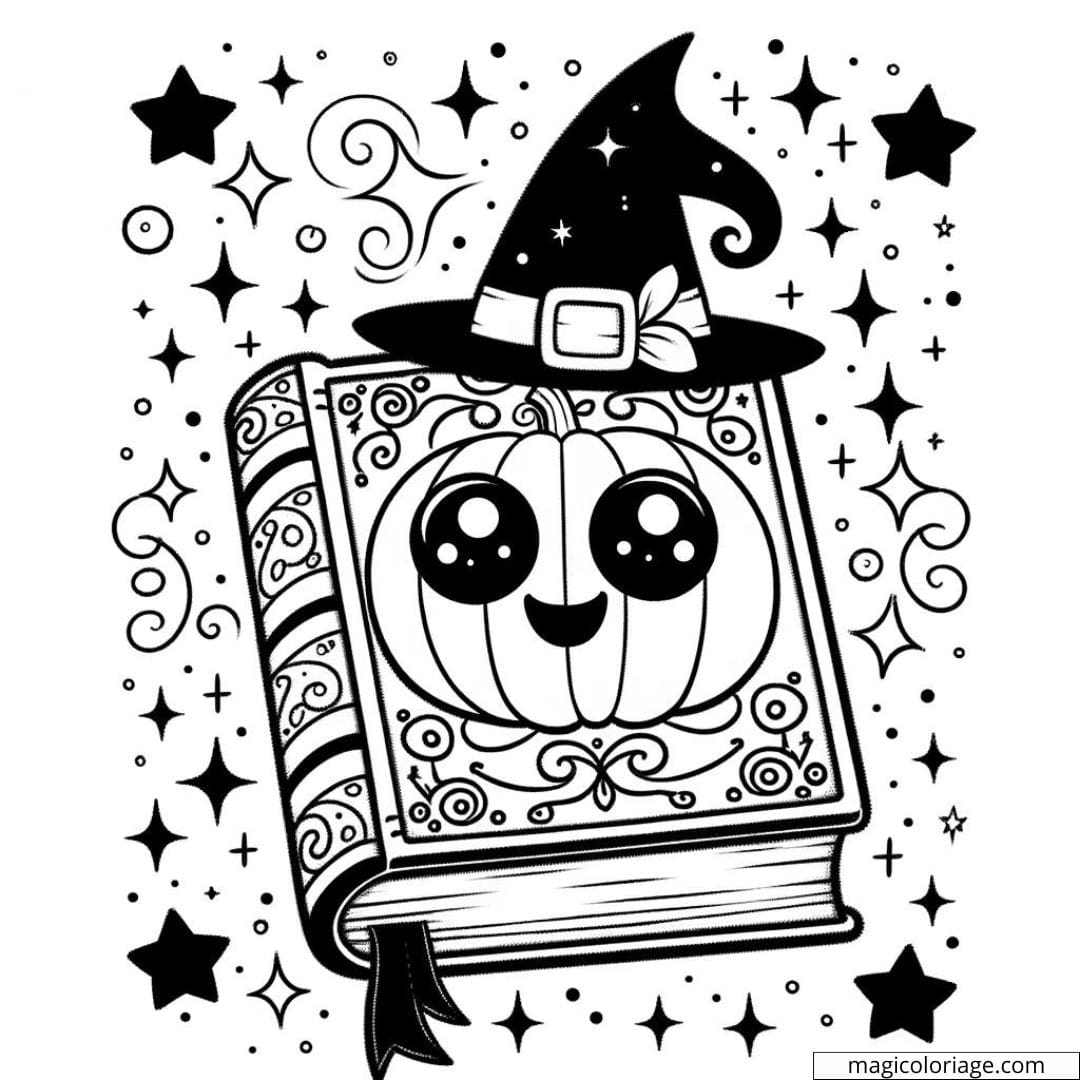 Coloriage Halloween de grimoire magique pour maternelle
