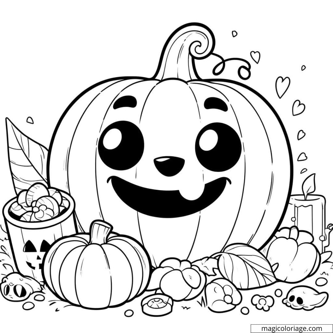Coloriage Halloween de potiron décoré pour maternelle