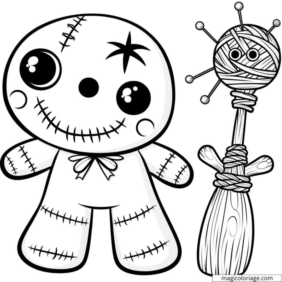 Coloriage Halloween de poupée vaudou pour maternelle