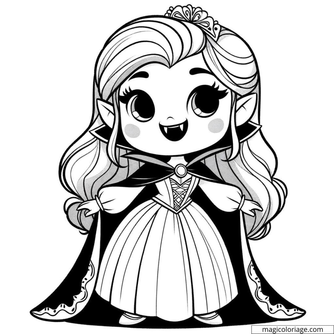 Coloriage Halloween de princesse vampire pour maternelle