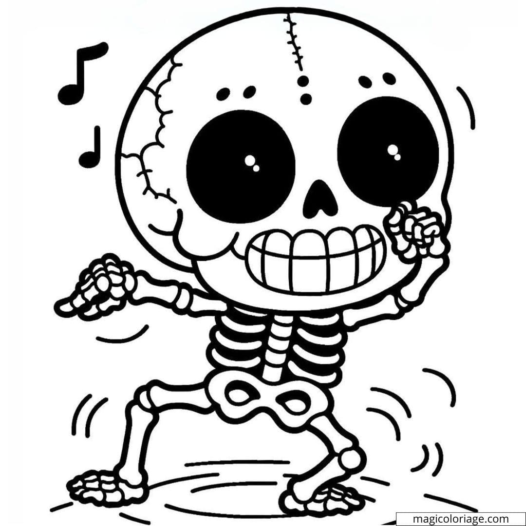 Coloriage Halloween de squelette dansant pour enfants